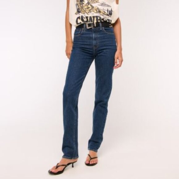 Abercrombie & Fitch Women's Blue Vintage Straight Leg High Rise Sz 29 / 8 Short - Picture 2 of 14